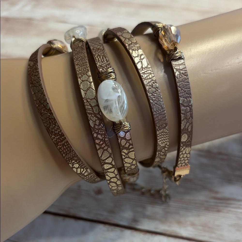 Brown Leather Wrap Bracelet with Beads